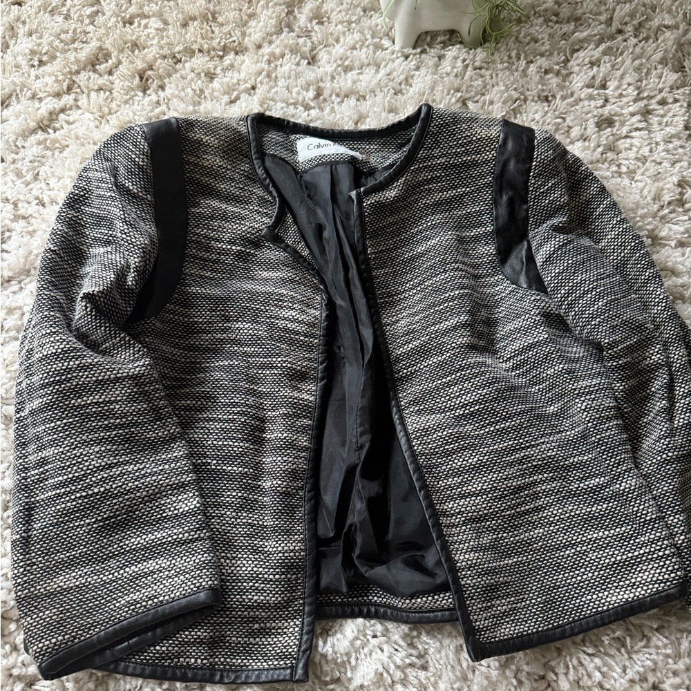 Calvin Klein Black and White business, casual blazer Tweed Jacket